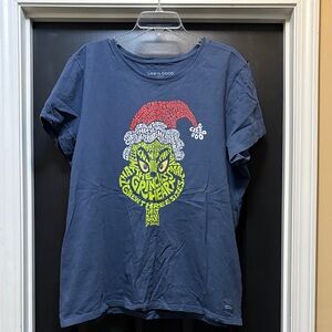 Life Is Good Navy Grinch Tee with Red and Green Accents unisex XXL